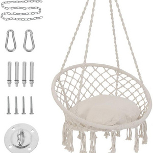 Garden Mesh Hanging Rope Swing Chair with Cushion and Hardware Kits macrame string  macrame swing chair