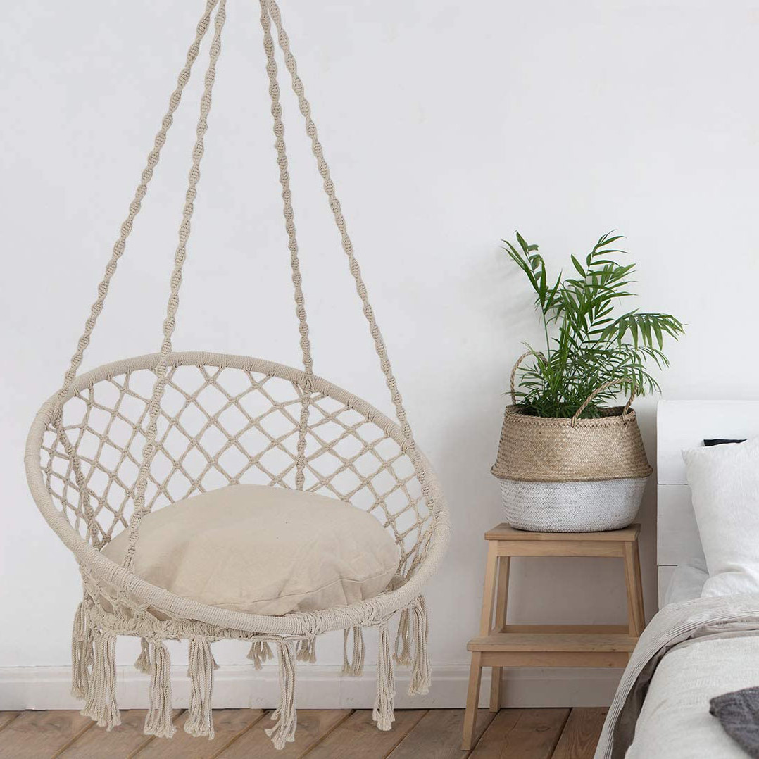 Garden Mesh Hanging Rope Swing Chair with Cushion and Hardware Kits macrame string  macrame swing chair