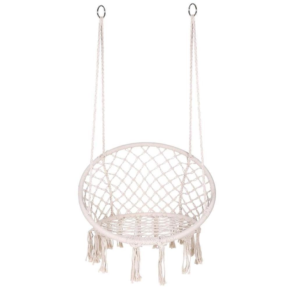 Hammock Chair Macrame Swing, Knitted Hanging Cotton Rope Swing Chair for Indoor/Outdoor Home Patio Deck Yard Garden Reading