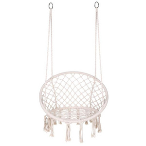 Hammock Chair Macrame Swing, Knitted Hanging Cotton Rope Swing Chair for Indoor/Outdoor Home Patio Deck Yard Garden Reading