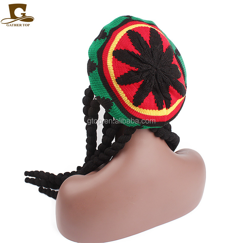 Wholesale Jamaican Style Rasta Hat With DreadLock Long Black Hair Rasta Wig With Cap Costume  Accessory Rasta For Women