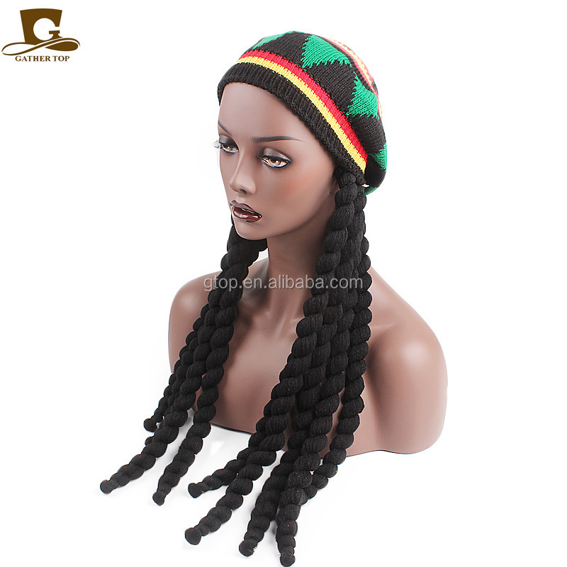 Wholesale Jamaican Style Rasta Hat With DreadLock Long Black Hair Rasta Wig With Cap Costume  Accessory Rasta For Women