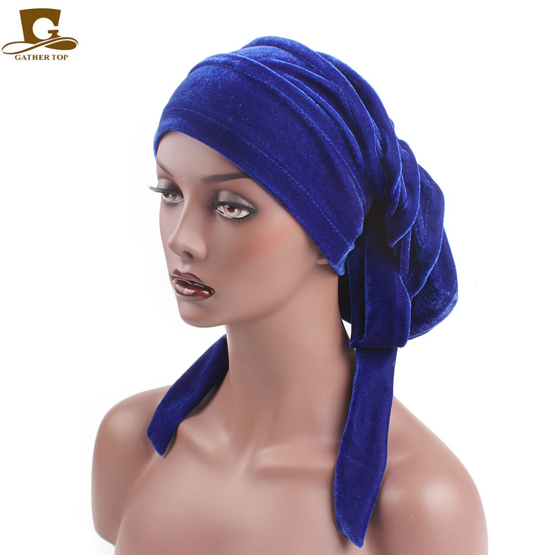 Velvet Pleated Turban Dreadlock Sleeping Cap Hat Hair Loss Women Headwrap Slouch Caps Hair Dreadlock Baggy Hat TJM-320F