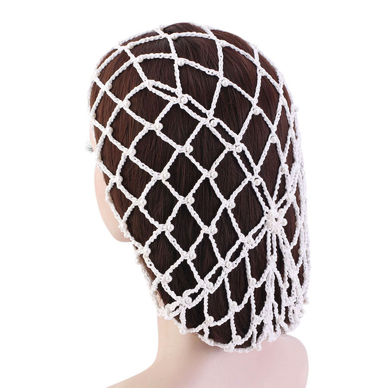 New Style Wholesale Adult Black Beaded Crochet Mesh Cap Knitted Hair Net Snood For Women