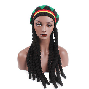 Wholesale Jamaican Style Rasta Hat With DreadLock Long Black Hair Rasta Wig With Cap Costume  Accessory Rasta For Women