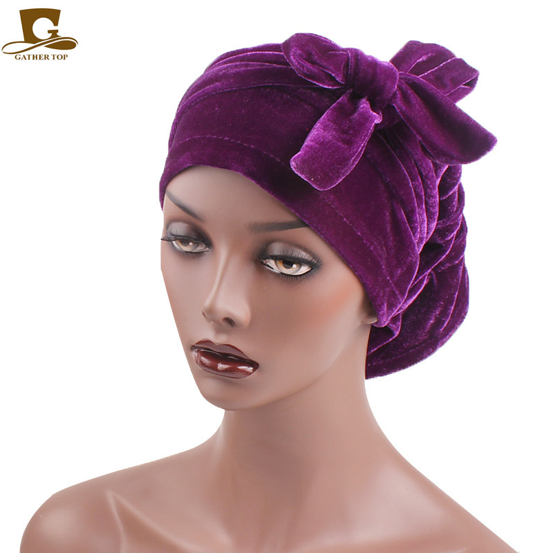 Velvet Pleated Turban Dreadlock Sleeping Cap Hat Hair Loss Women Headwrap Slouch Caps Hair Dreadlock Baggy Hat TJM-320F