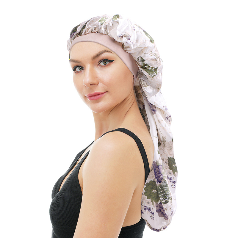 Printing  Braids Hair Loose Cap Extra Long Colorful Satin Bonnet Sleep Cap Long Bonnet for Women