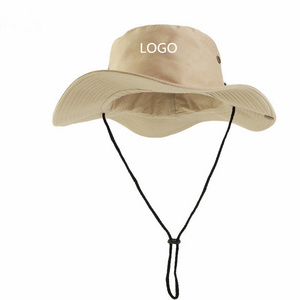 Custom Logo Plain Cotton Sunshade String Fisherman Hat Men Block Hat Outdoor Fishing Wide Brim Bucket Hat with Rope