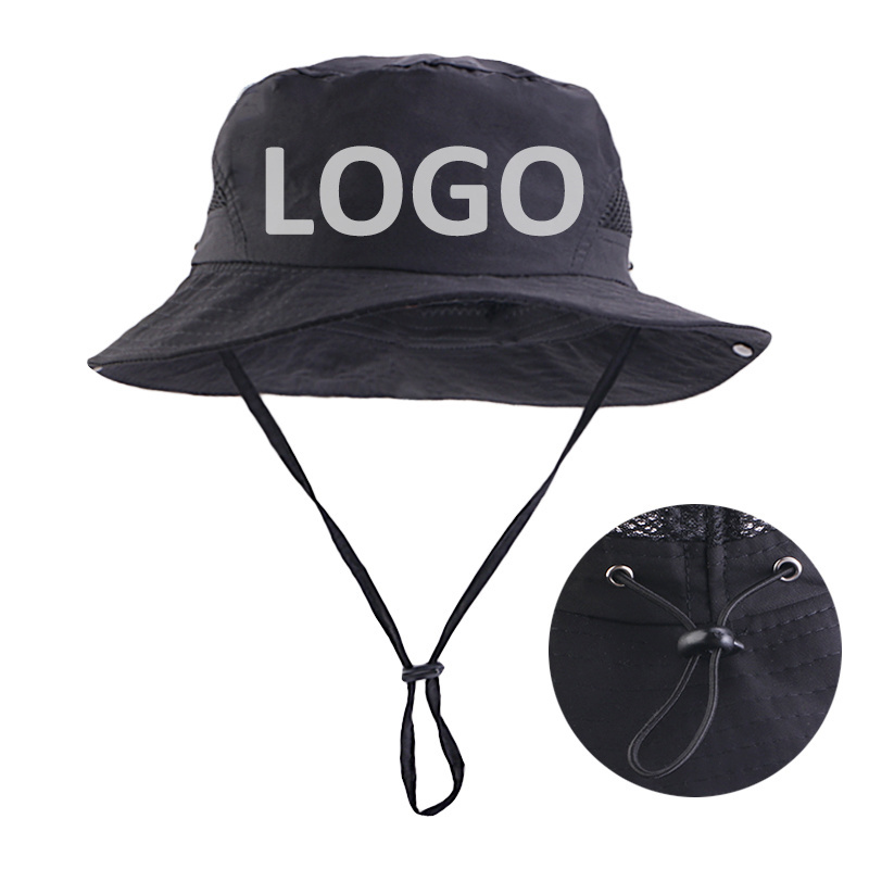 Wholesale Custom Adjustable Waterproof Breathable Polyester Hat With Elastic Strap Bucket Fishing Hiking Boonie Hat For Adult