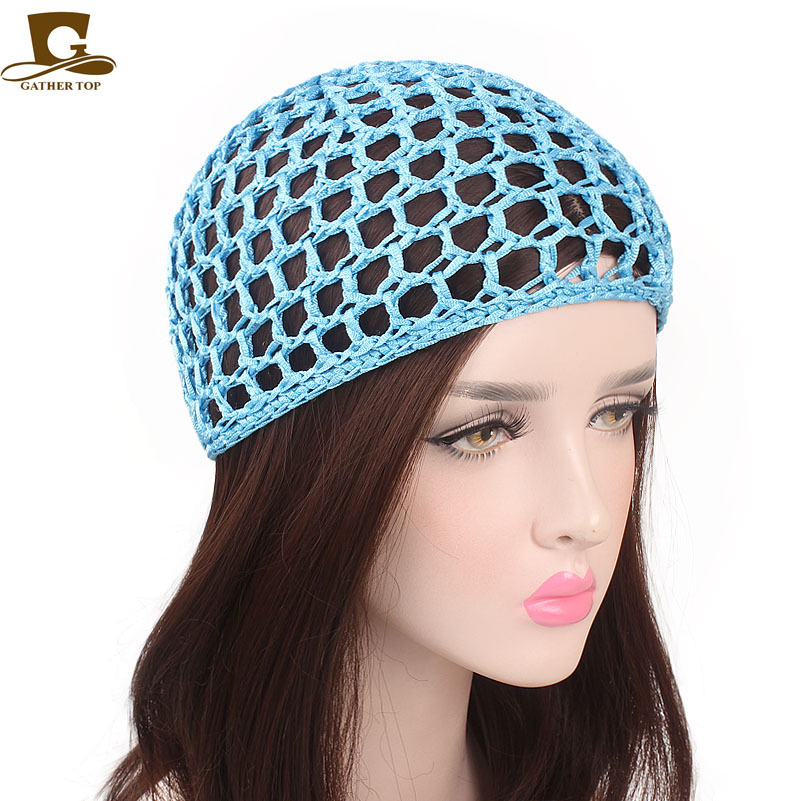 Wholesale Multi Color Sleeping Hair Net Hat Bun Cover Women Crochet Snood Hat Polyester Hair Net