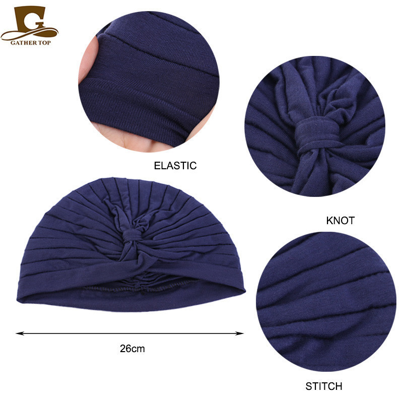 High Quality Women Pleated Solid Color Sleep Indian Cap Cross Twist Ethnic Costume Cotton Twisty  Knot Turban Hat