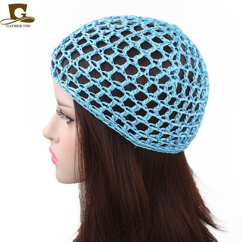 Wholesale Multi Color Sleeping Hair Net Hat Bun Cover Women Crochet Snood Hat Polyester Hair Net