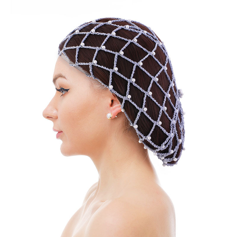 New Style Wholesale Adult Black Beaded Crochet Mesh Cap Knitted Hair Net Snood For Women