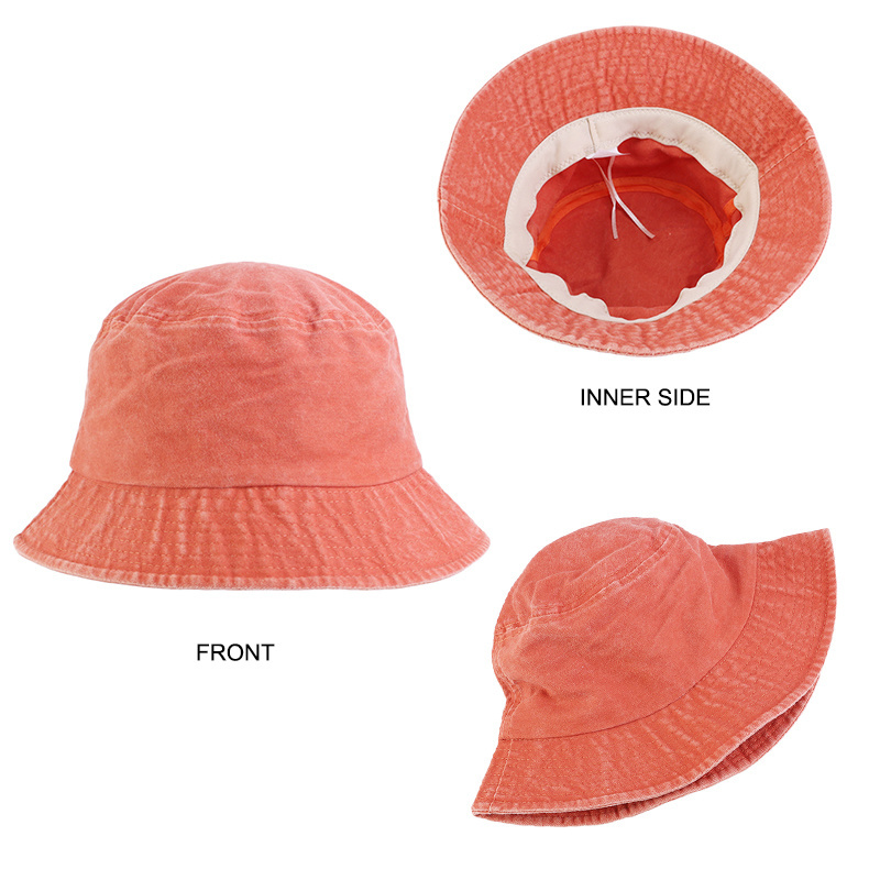 Wholesale Custom Logo Washed Cotton Bucket Hats Packable Summer Outdoor Cap Travel Beach Sun Hat Plain Colors for Men Women