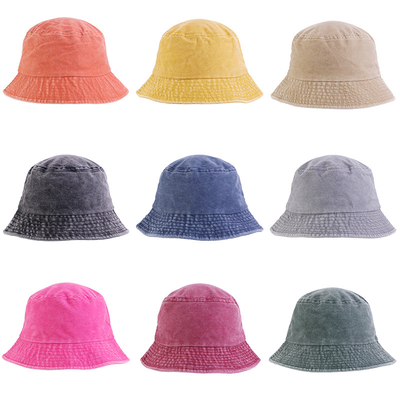 Wholesale Custom Logo Washed Cotton Bucket Hats Packable Summer Outdoor Cap Travel Beach Sun Hat Plain Colors for Men Women