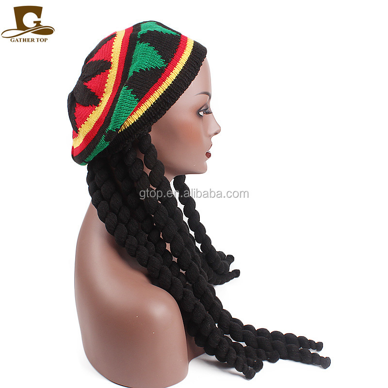 Wholesale Jamaican Style Rasta Hat With DreadLock Long Black Hair Rasta Wig With Cap Costume  Accessory Rasta For Women