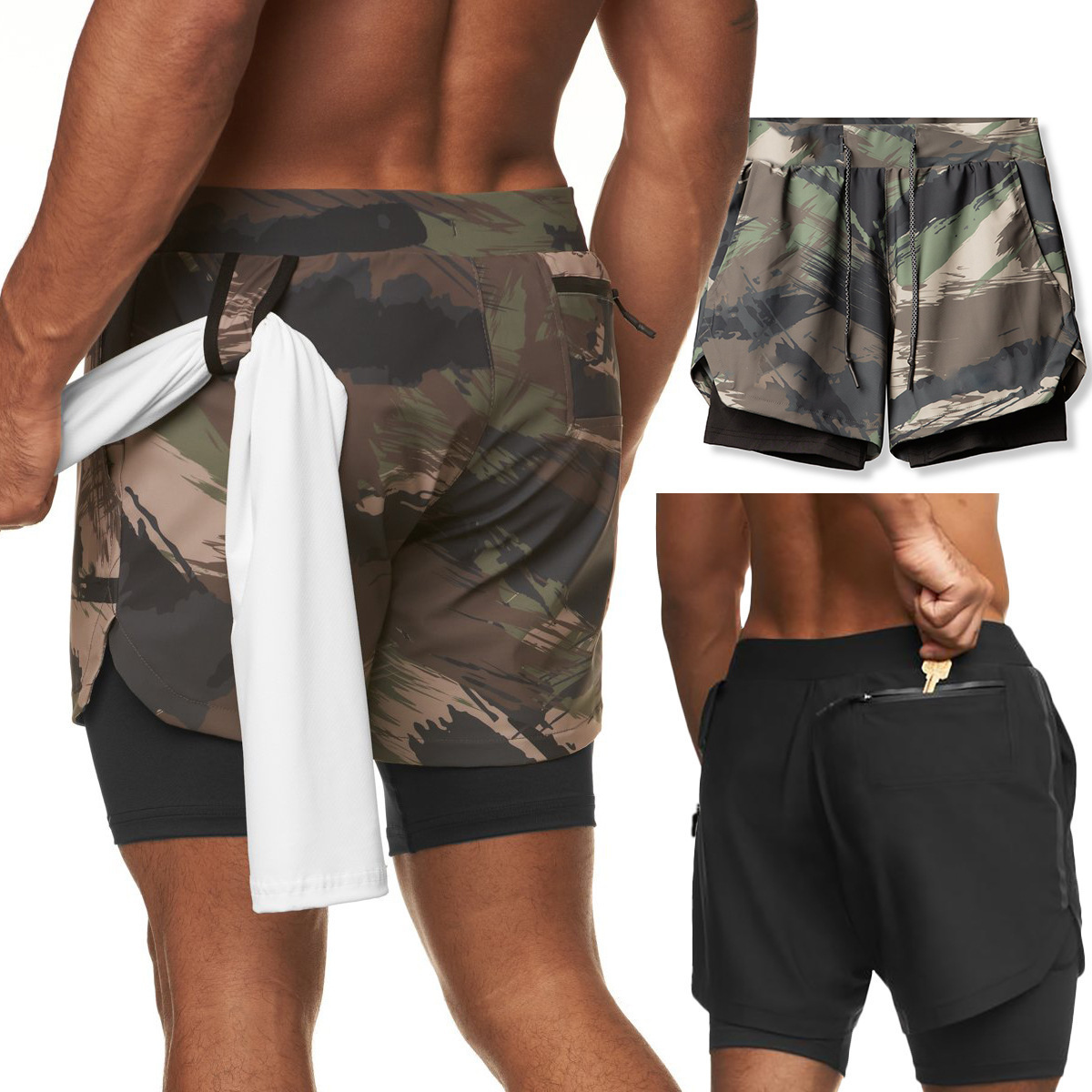 Wholesale Hot Sweatpants Tech-Gym Double Sweat Shorts Workout Waterproof Men's Shorts With Pocket