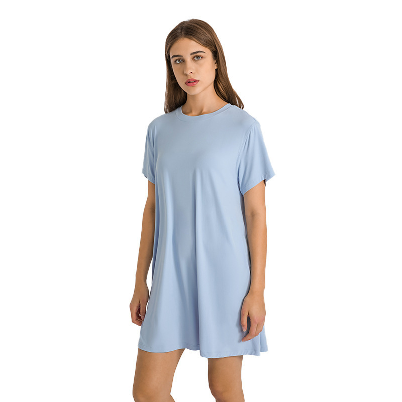 spring round collar long length t shirts custom breathable oversize relax womens dresses sports yoga meditation t shirts dress