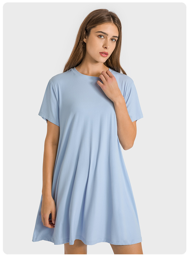 spring round collar long length t shirts custom breathable oversize relax womens dresses sports yoga meditation t shirts dress