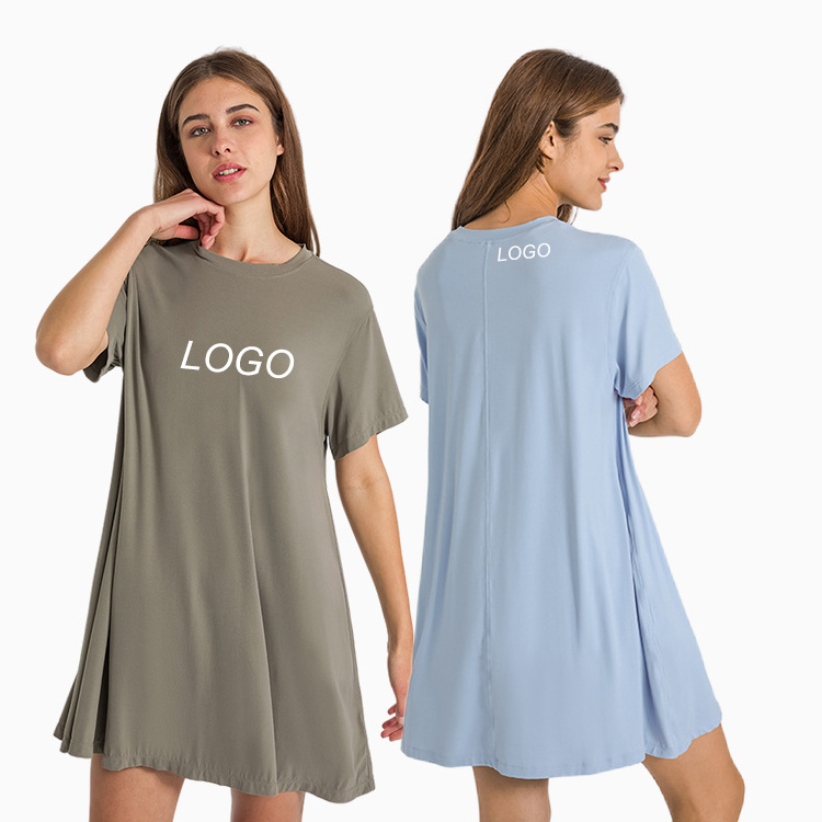 spring round collar long length t shirts custom breathable oversize relax womens dresses sports yoga meditation t shirts dress