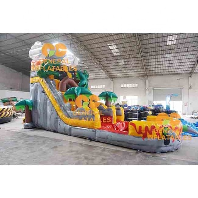 Hot sale Inflatable volcano water slide,18ftH inflatable dinosaur water slide dry and wet use for party