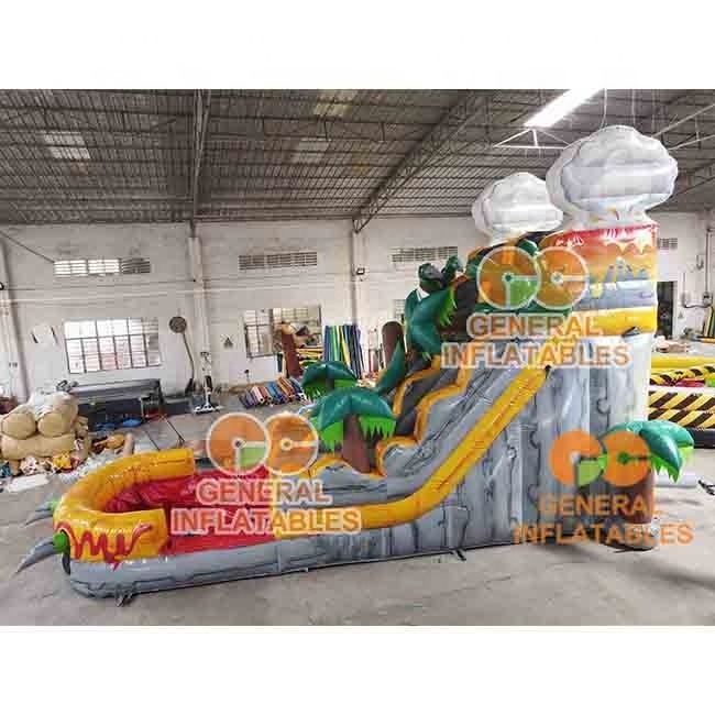 Hot sale Inflatable volcano water slide,18ftH inflatable dinosaur water slide dry and wet use for party