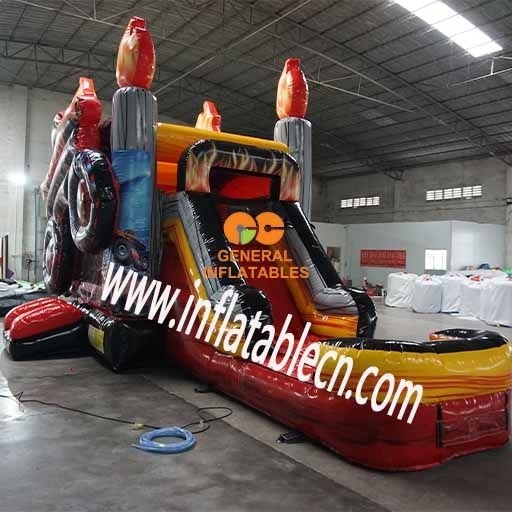 Inflatable Flame Monster Truck Wet/Dry Combo Water Slide For Sale