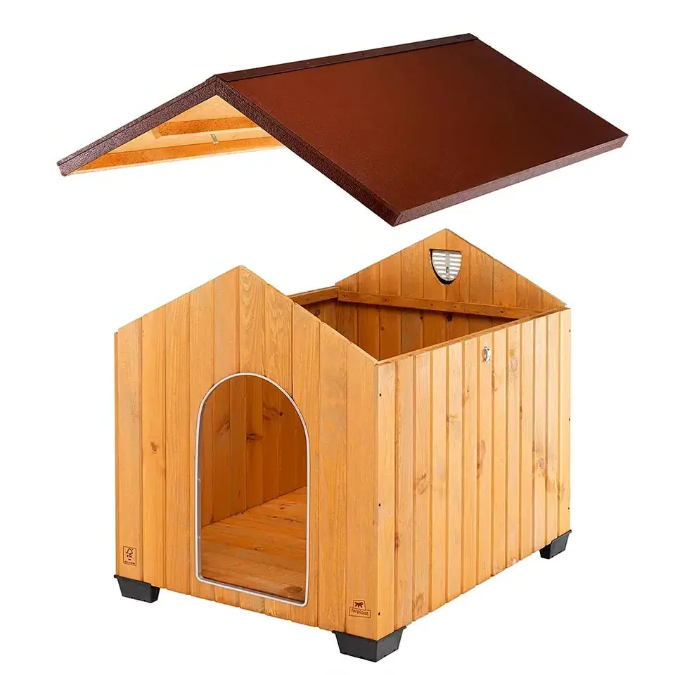 Ferplast Outdoor Dog Kennel DOMUS MAXI in FSC wood, Insulating feet, Ventilation grill, Aluminium chew-proof door