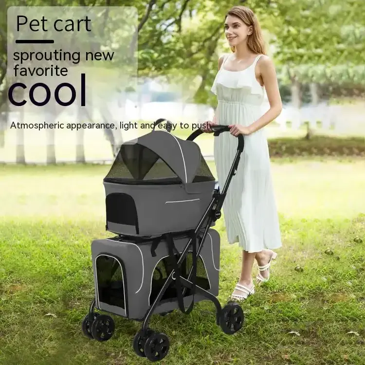 Foldable 3 in 1 Pet Stroller Double Layer Pet Carrier Bag Dog Stroller