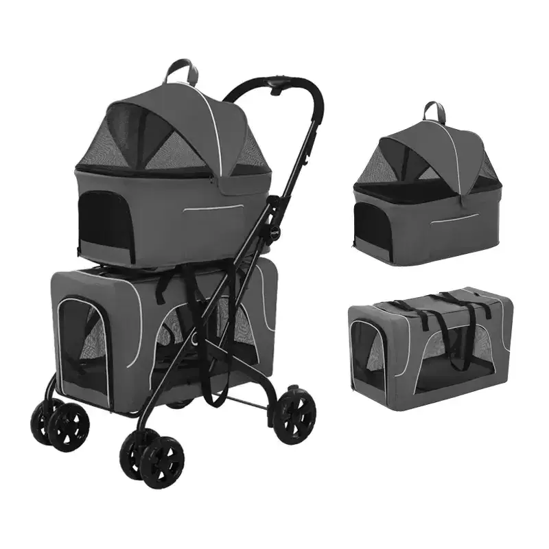 Foldable 3 in 1 Pet Stroller Double Layer Pet Carrier Bag Dog Stroller