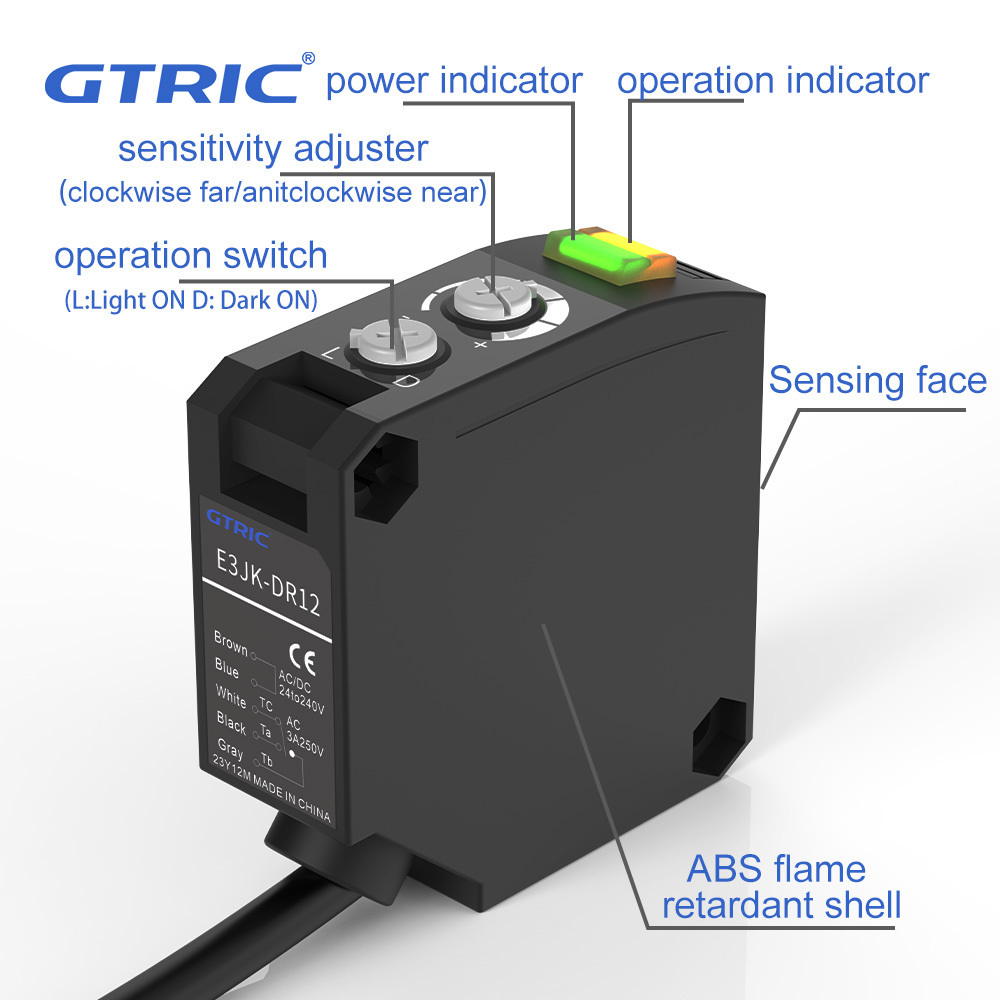 GTRIC photoelectric proximity sensor E3JK 24VDC relay output light diffusion infrared square optical photoelectric sensor switch