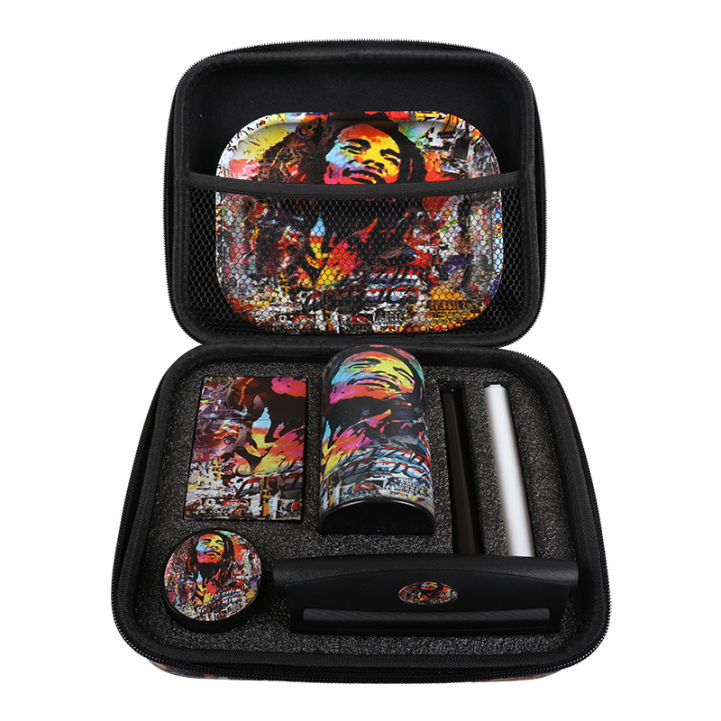 Gunter New Arrival Herb Grinder Stash Jar Smoking Set Grinder Kit Custom Logo Pattern Rolling Tray Kits