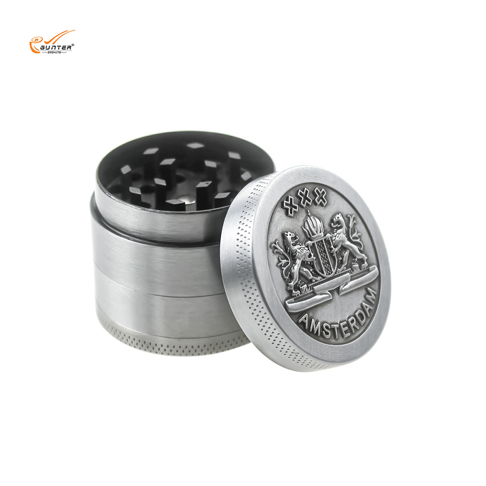 Gunter Hot Sale Recycle Zinc Alloy Cigarette Herb Grinder Customer Logo Accepted 40 50 55 60 62 mm Tobacco Herb Grinder