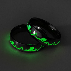 Stainless Steel Luminous Heartbeat Ring ECG Couple Ring Simple Fashion Fluorescent Couple Jewelry Ring For women and men