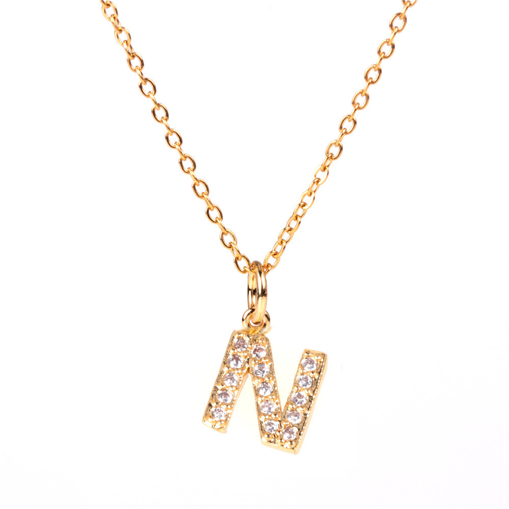 Collar de mujer New 26 English letters stainless steel sparkling zirconia pendant necklace with diamond necklace for women