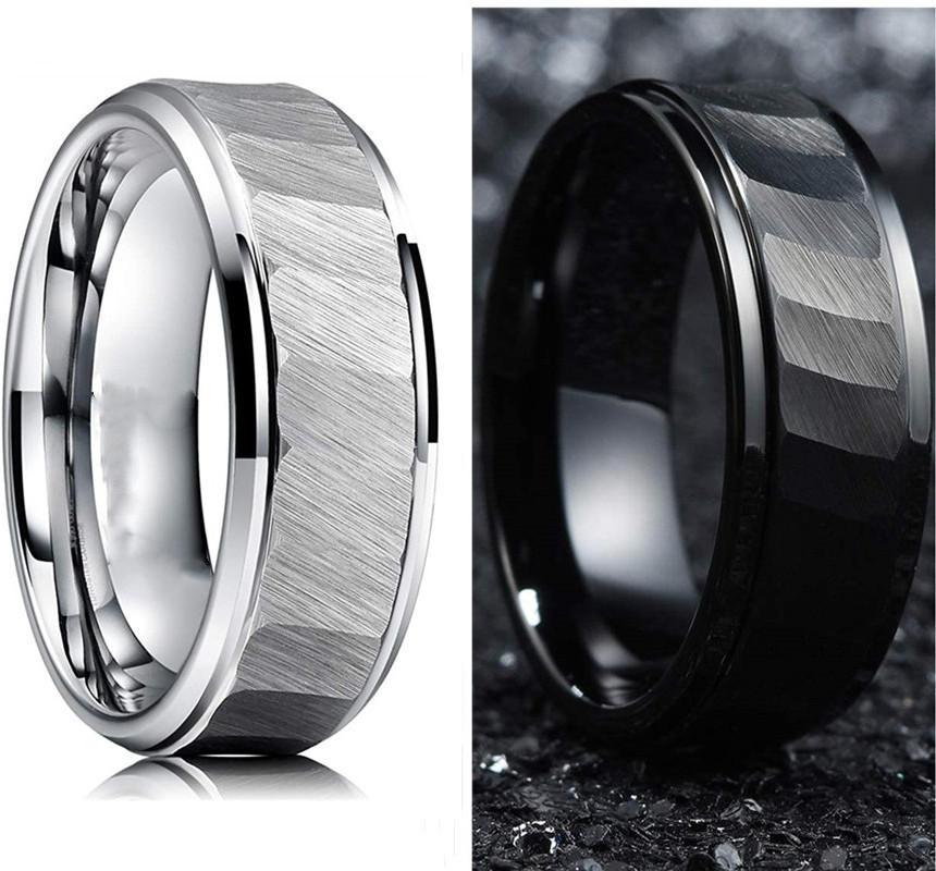 New Fashion Cut Pattern Men's Ring Simple Temperament Black Stainless Steel Ring For Men Jewelry Gift