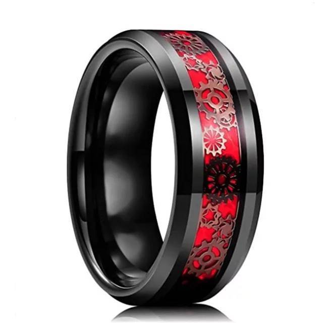 Dedeira De Ouro Anel  Stainless Steel Gear Design Personality Ring Anillo De Acero Inoxidable Design Red Black Ring