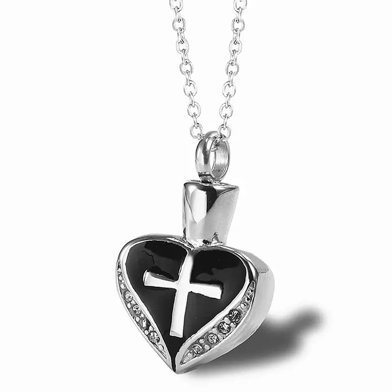 Stainless Steel Heart Drop Oil  Urn Cremation Urn Pendant Necklace Gold Plated Celtic Cross Locket Heart Zircon Urn Necklace