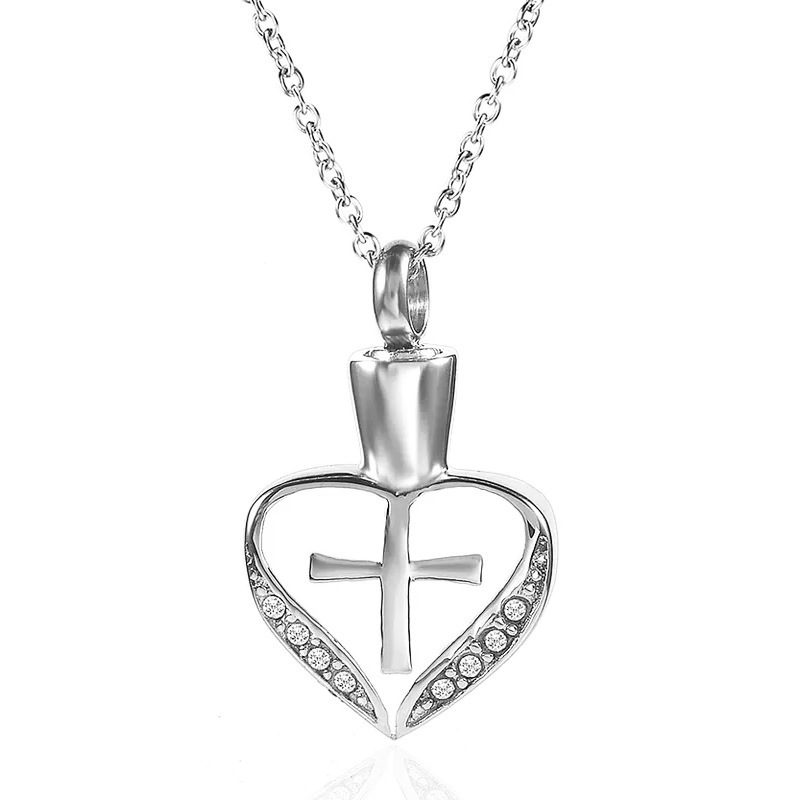 Stainless Steel Heart Drop Oil  Urn Cremation Urn Pendant Necklace Gold Plated Celtic Cross Locket Heart Zircon Urn Necklace