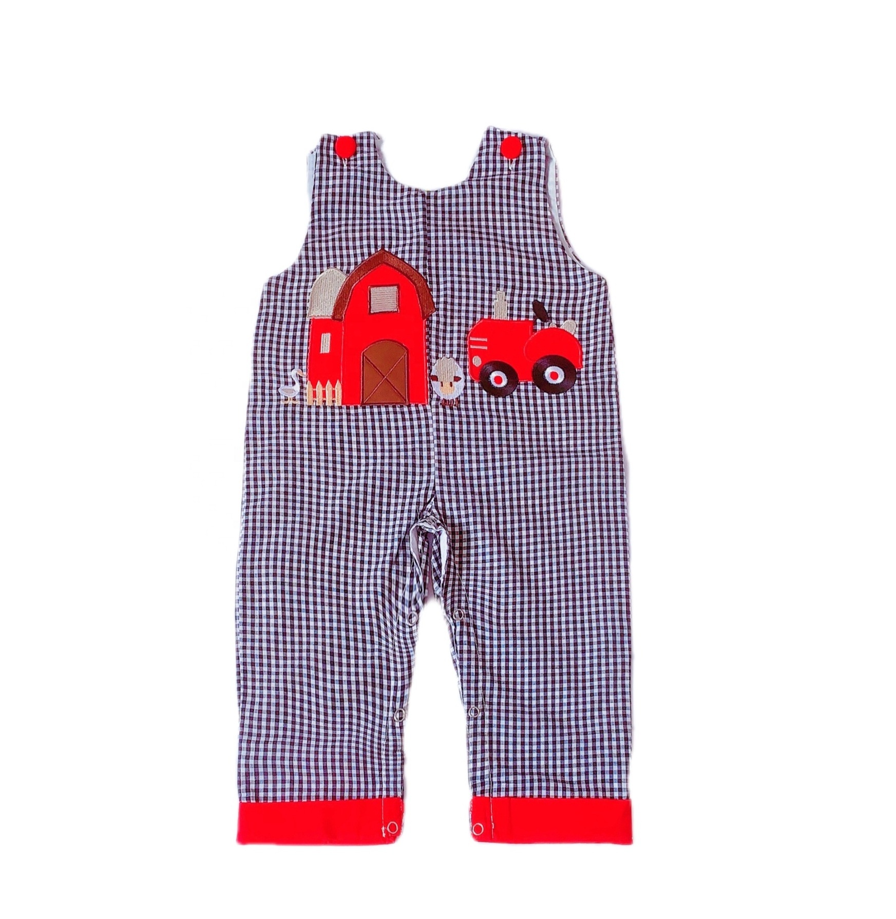 Baby onesie Knitted cotton Red Car Small House Cute cartoon embroidery applique design Baby Boy sleeveless jumpsuit