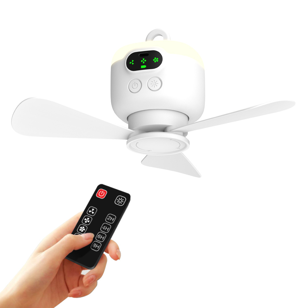 2024 mini LED light Portable Rechargeable Remote Control Camp air cooler Ceiling Fan