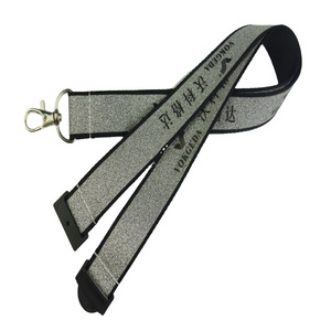 Wholesale Custom Silk Screen Printed Logo Glitter Reflective Polyester Lanyard webbing strap