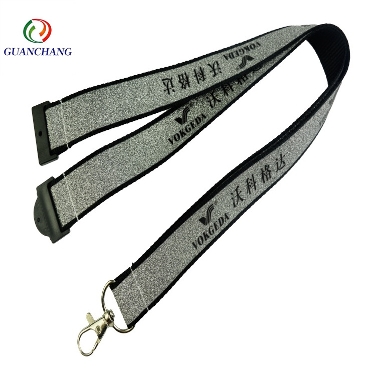 Wholesale Custom Silk Screen Printed Logo Glitter Reflective Polyester Lanyard webbing strap