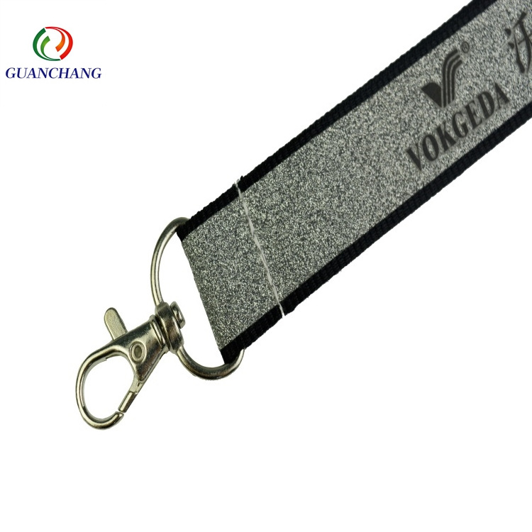 Wholesale Custom Silk Screen Printed Logo Glitter Reflective Polyester Lanyard webbing strap