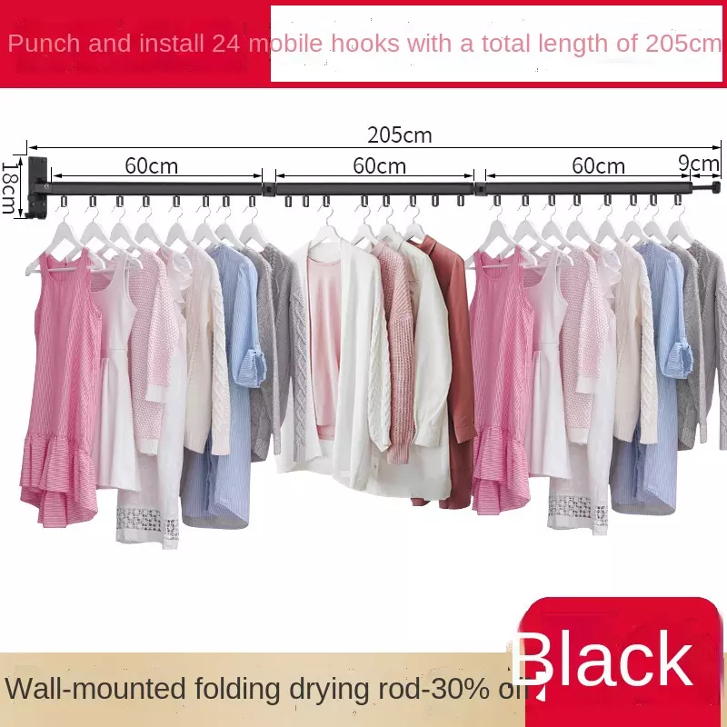 Indoor wall - hanging folding clothes-hanger Small family home retractable and sun-drying quilt metal clothes - drying pole