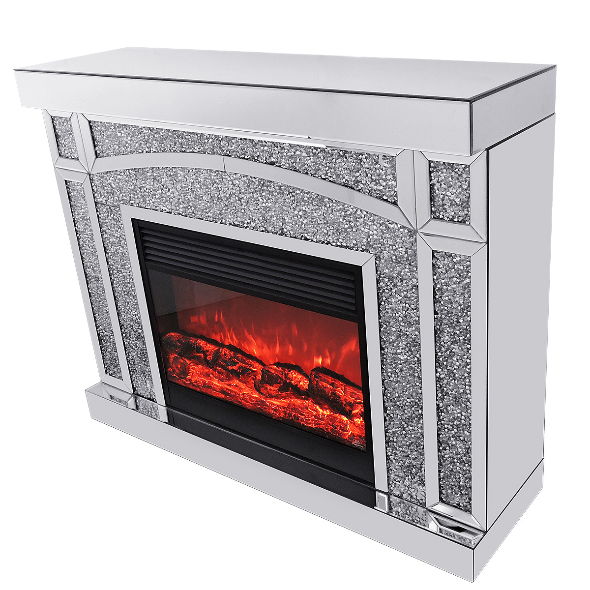 Newest Design  Mirrored Fireplace Floating Sparkle Crystal Mirrored Wine Bar Cabinet LED Fireplaces