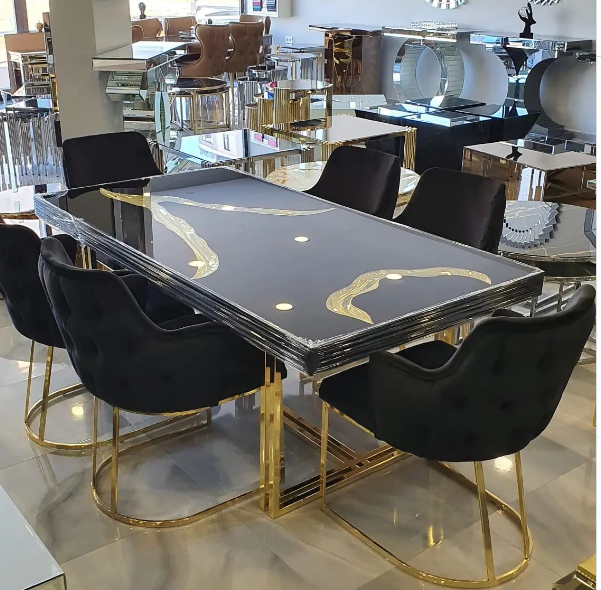 Dinning room furniture Wedding Gold Dining Table Mirror Glass Wedding Table Hot Selling stainless steel  Dinning table