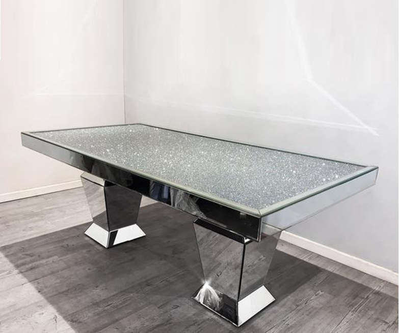 big size  mirrored   dining table with  crush diamond top