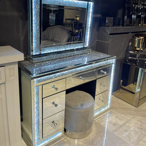 luxury crush diamond Bedroom led light furniture mirror dressing table with 7 drawers