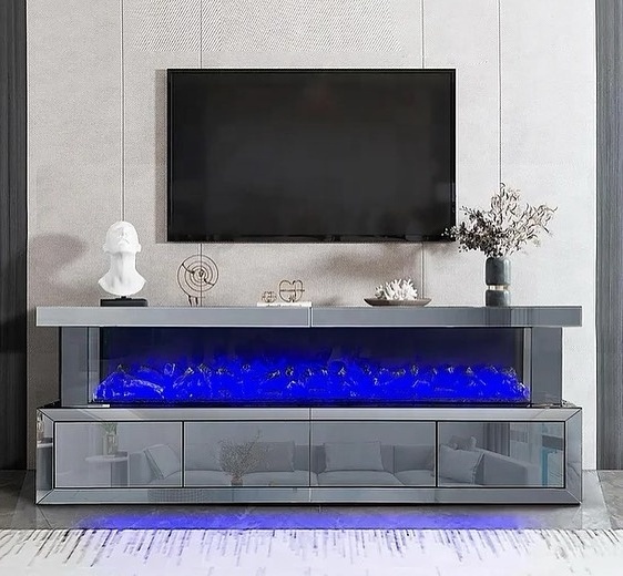 Top Seller Mirrored TV Stand  TV unit Table Cabinet with Fireplace With Four Drawers Cheminee Kamin muebles meubles mobles